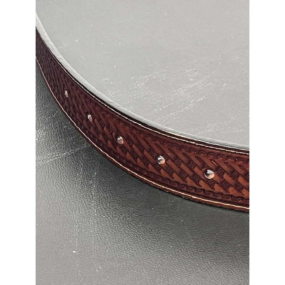 Mens‎ Brown Genuine Leather Basketweave Tooled Western Belt Size 50 035008-210